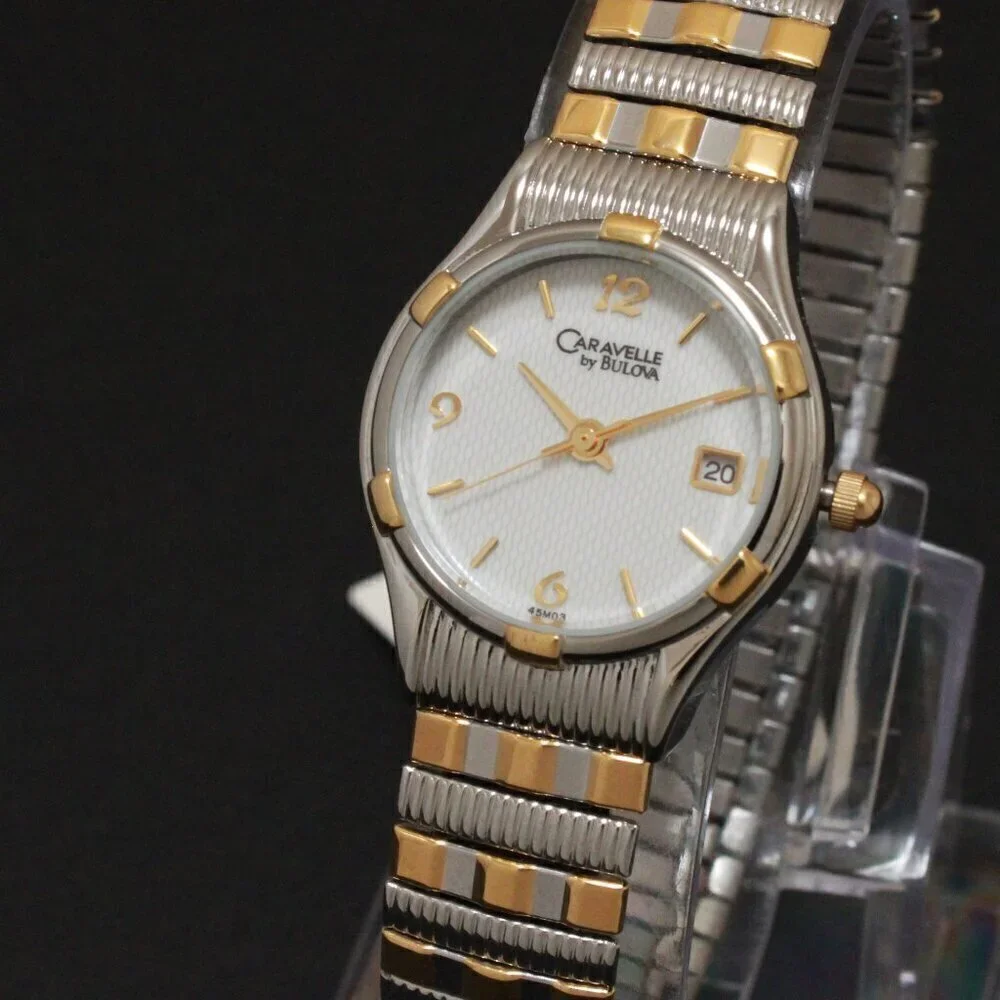 Caravelle Ladies Classic Design Watch By Bulova Two Tone Expansion Bracelet 23mm